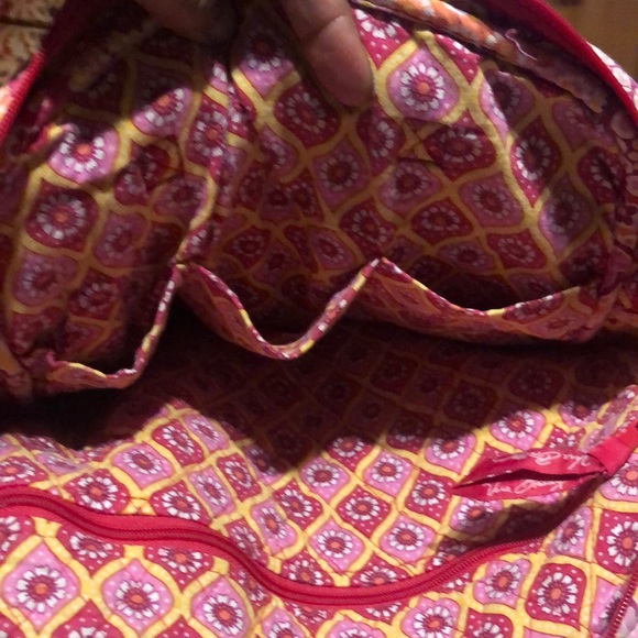Vera Bradley purse with red pink orange yellow and white. Measures 14x11x3 - Picture 4 of 8